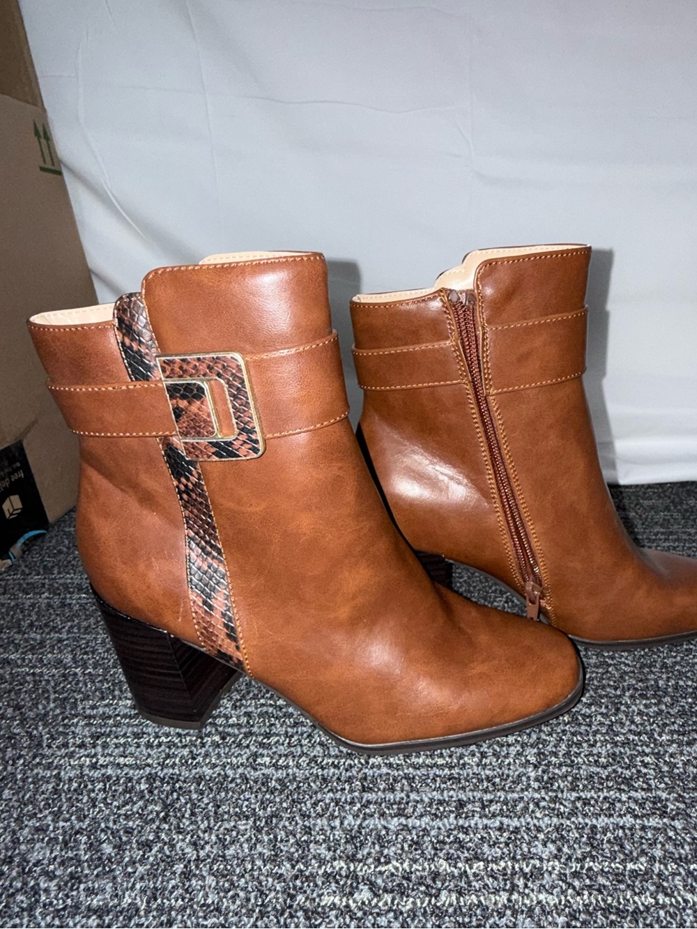 The Limited Cognac Ankle Boots with Snakeskin Buckle Detail
